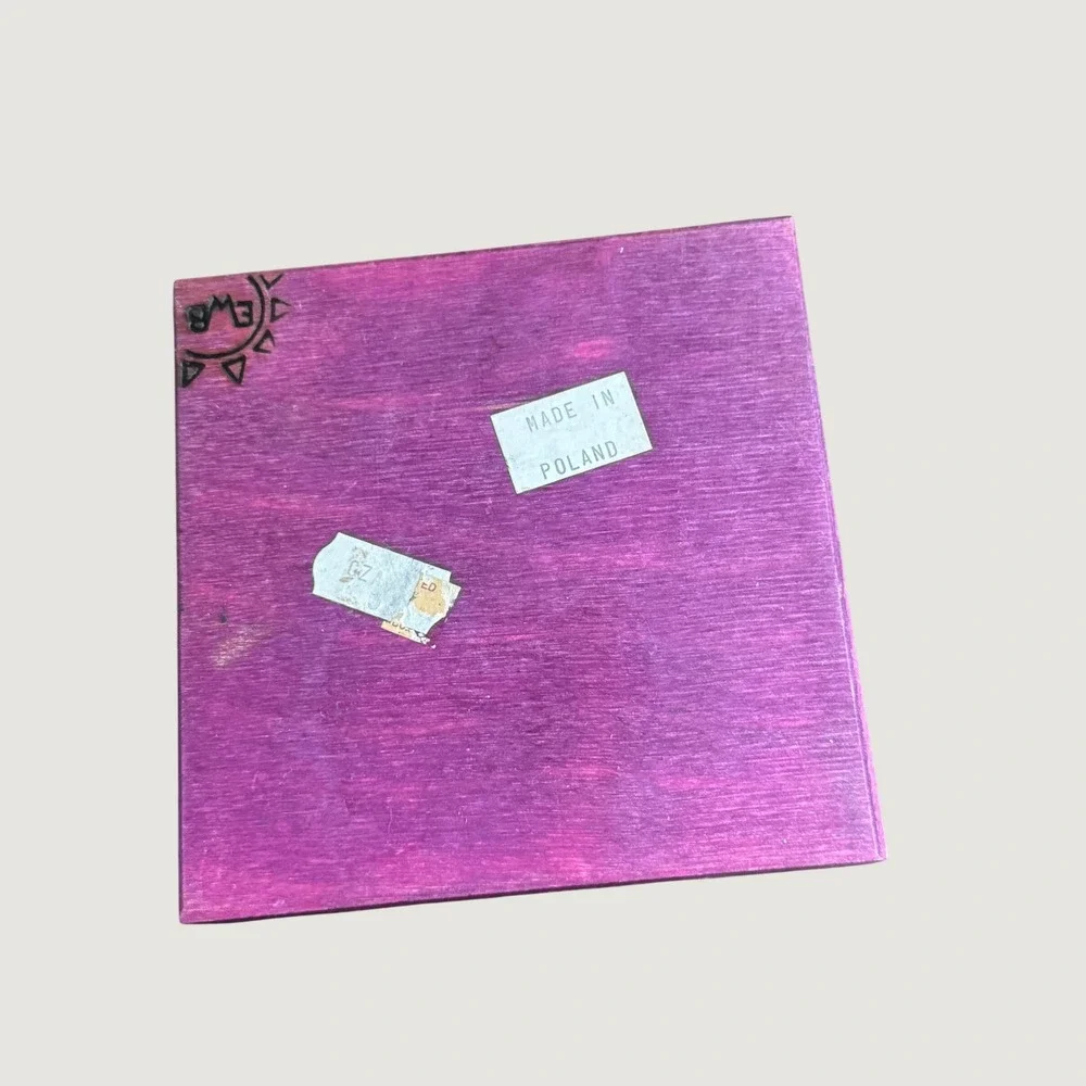 Vintage Polish Hand Carved Wooden Trinket Box Purple Mandala Design